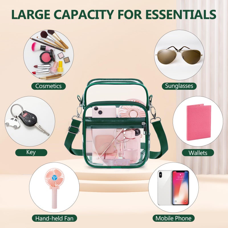Blvornl Clear Crossbody Bag with Adjustable Shoulder Strap, Dark Green-small - Image 5